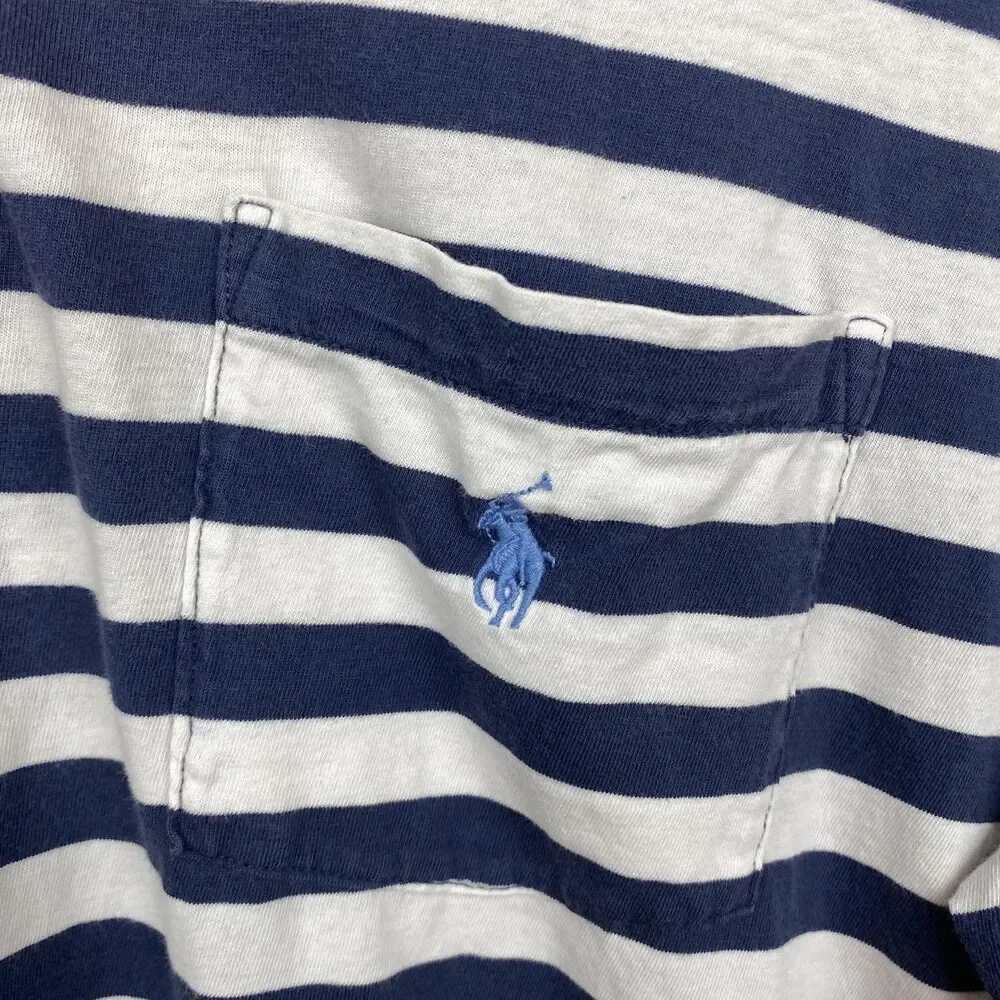 Polo Ralph Lauren Shirt Mens Large Blue White Striped Classic‎ Fit Pocket Pony